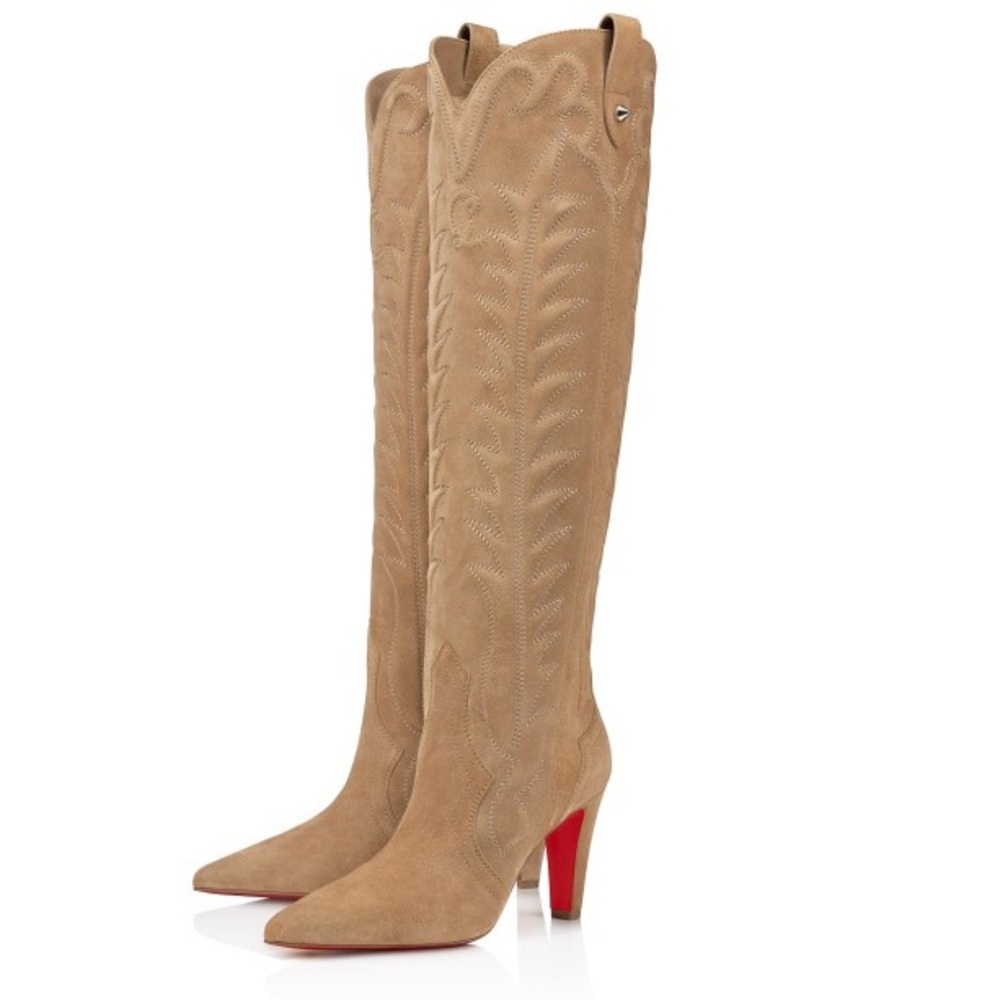 Christian Louboutin 85mm Santia Suede Knee-High Western Boots size 37